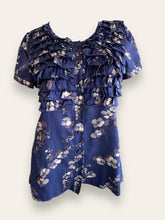 SACOOR BROTHERS navy floral silk top M